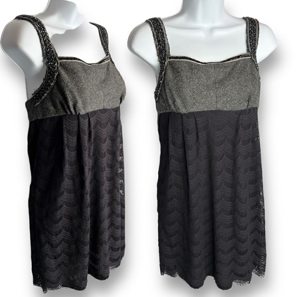 Free People Dress Casual Herringbone Embellished Women's Black Size 4 Adjustable
